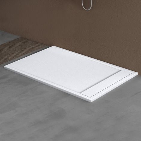 doporro Receveur de Douche à Carreler à Poser en Solid Surface Bac à Douche Rectangulaire Antiglisse Blanc Mat avec Bonde AL06 Design Geoma10 90x120x3cm (1/5)