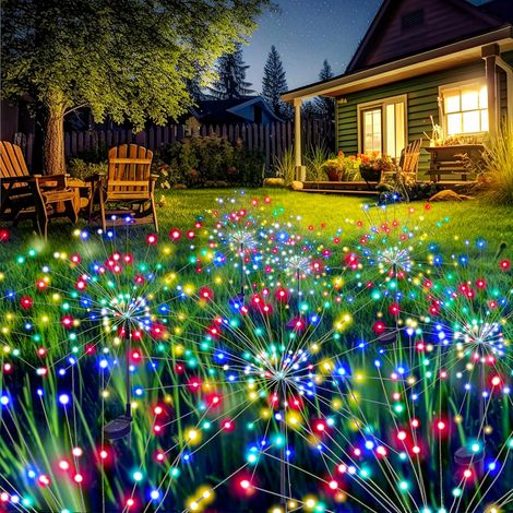 Garden Decor Outdoor Lights 120LED 6Pack, Solar Garden Lights Outside Fairy Firework Decorative,Solar Powered for Yard Pathway Flowerbed Planter Balcony Patio 4th of July Decor (Multicolor) (1/5)