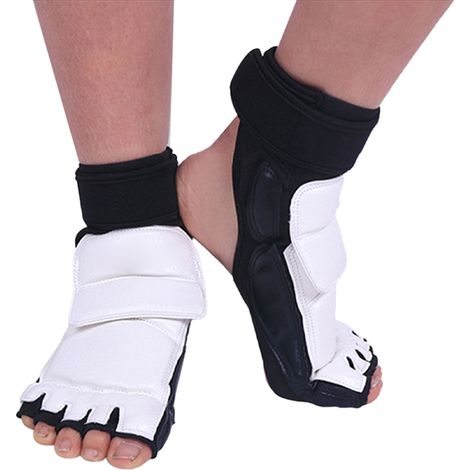 Protège-pieds Taekwondo double fixation, tissu élastique enveloppant, confortable, équipement de pied pour enfants, taille XL (1/5)