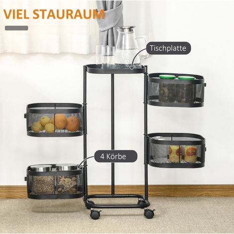 Carrito de cocina de 4 niveles con ruedas, 33 x 33 x 77 cm, negro HAVRYA (1/5)