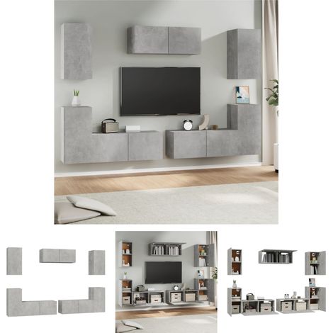 Holzwerkstoff - vidaXL 7-tlg. TV-Schrank-Set Betongrau Holzwerkstoff - Betonfarbe (1/5)