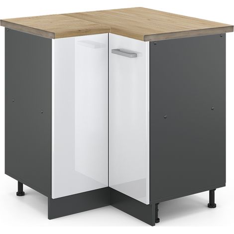 Armario de esquina R-Line, Blanco alto brillo, 75.6 cm , ET Roble, Vicco