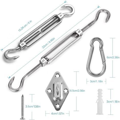 M6 Kit de Fixation pour Voile D'ombrage , Acier Inoxydable Soleil Voile D'ombrage Kit de Fixation pour Triangle et Carré , Rectangle , Du Soleil Voile D'ombrage Accessoires de Fixation (1/3)