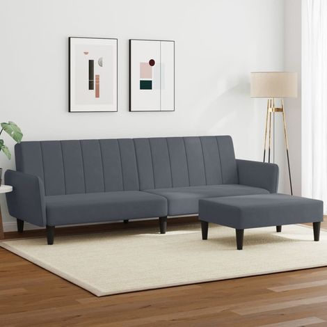 2-Sitzer Schlafsofa mit dunkelgrauem Samtfußstütze (1/5)