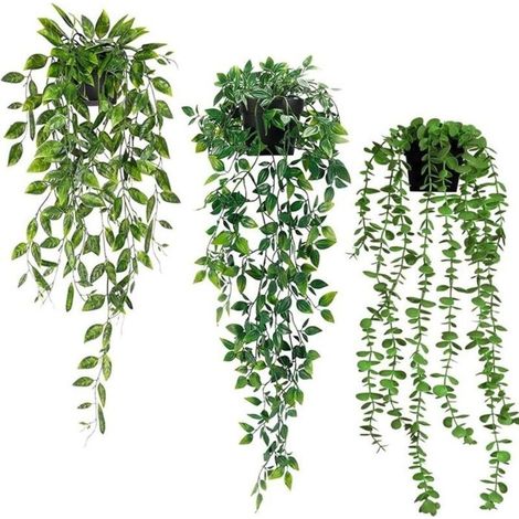 Plante Artificielle Tombante - 3Pcs Plantes Artificielles avec Pots Interieur Extérieure Decoration -Vert Faux Lierre Suspendue (1/4)