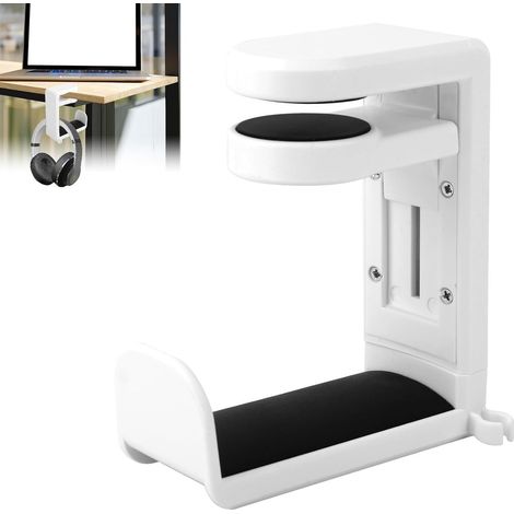 Support pour casque audio - Crochet de rangement pour casque audio - Support de casque audio à fixer sous le bureau - Crochets - avec crochet rotatif à 360° et clip pour câble - pour casque audio, cas (1/5)