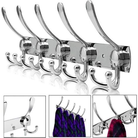 Porte Manteau Mural en Acier Inoxydable, Patères pour Manteaux Serviettes Peignoirs (Argent, 15 Crochets, 1pcs)