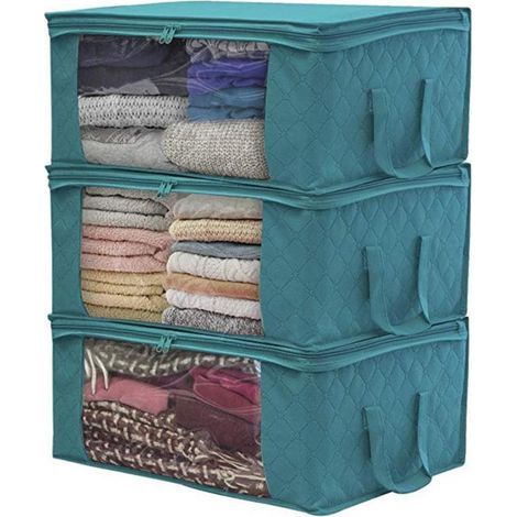 Foldable storage bags, to place under the bed, set of 3, blue, dimensions: 49 x 36 x 21 cm (1/5)