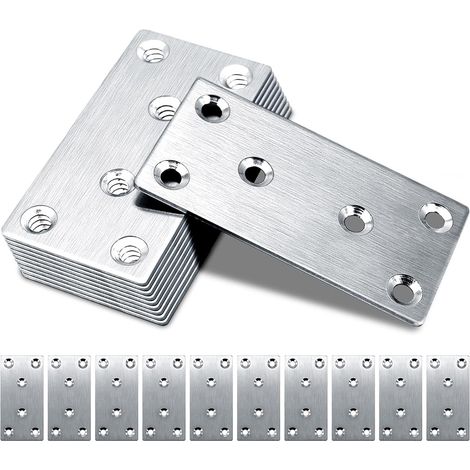 10er-Pack flache Holzwinkel, 80×40×1,75 mm, flache Verbindungsplatten, hochbelastbare Schwellen, Edelstahl-Reparaturplatten für Verbinder, Winkel