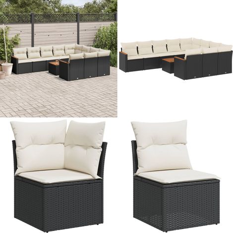 Salon de jardin 11 pcs avec coussins noir résine tressée - Ensemble Salon De Jardin - Mobilier Extérieur - Jardin Design - Chaise Lounge - Set Salon - Home & Living (1/5)