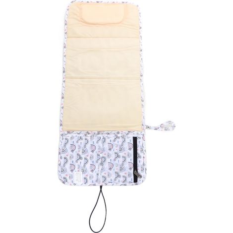 Matelas à langer portable en nylon confortable, multifonctionnel et imperméable, idéal pour les voyages et la maison (blanc arc-en-ciel). (1/5)