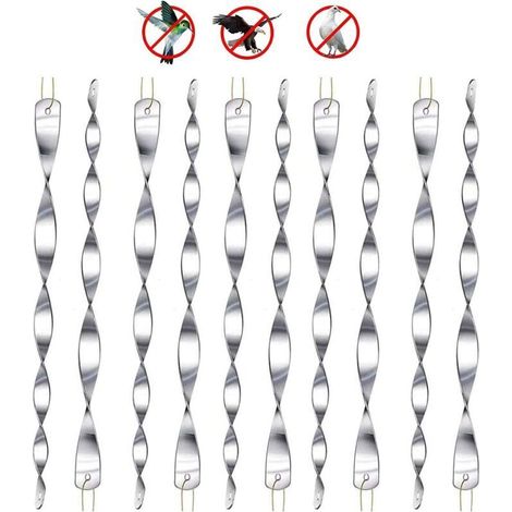 (Argent) 10 pièces répulsif pour oiseaux, répulsif réfléchissant pour oiseaux, 30cm spirale lumineuse réfléchissante 360 degrés pour balcons, arbres fruitiers, jardins potagers. (1/4)