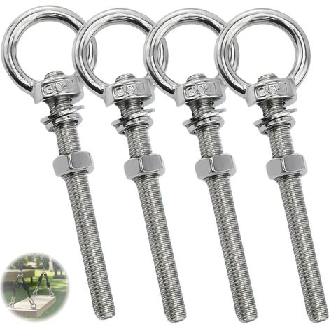 Stück M10 Schraubösenhaken M10 Hebering Edelstahl Schwerlast für Hängematten Hängesessel Schaukelbefestigung (Maschinenschraube – M10 x 100 mm) (1/5)