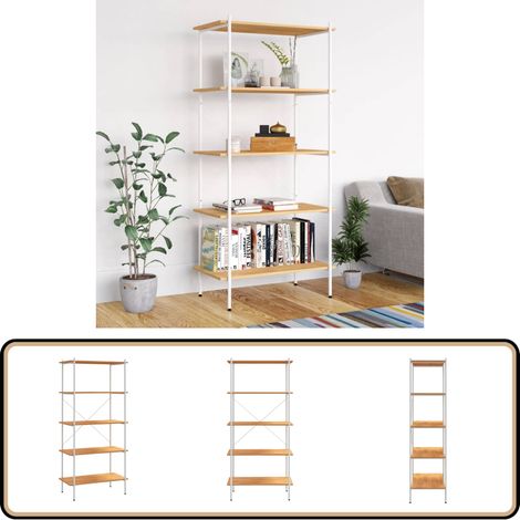 Étagère à 5 niveaux blanc et chêne 80x40x163 cm - Bibliothèque - Étagère - Rangement - Meuble De Salon - Bibliothèque Blanche (1/5)