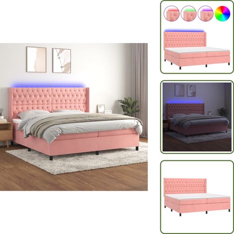 Sommier à lattes de lit matelas et LED Rose 200x200 cm Velours - Lit Plateforme - Lit Capitonné - Lit Velours - Lit Double - Tête De Lit Ajustable (1/5)