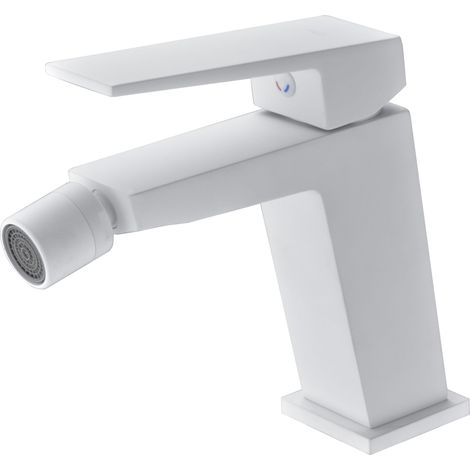 IMEX Bidet-Einhandmischer ART mit weiß matter Oberfläche Messing- und Zamak-Korpus keramische Ø26 mm Kartusche inklusive flexiblen 3-8-Schläuchen – Modell Imex-BDAR025-2BL