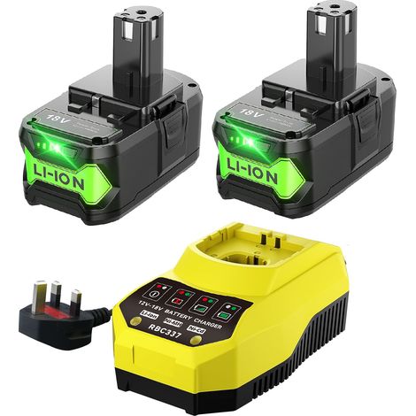 2× P108 18 V 9,0 Ah Ersatzakkus und Ladegeräte, kompatibel mit Ryobi 18 V ONE+ P102, P103, P104, P105, P107, P109 Akkus und P117 und P118 Akku-Elektrowerkzeugen und Ladegeräten. (1/5)
