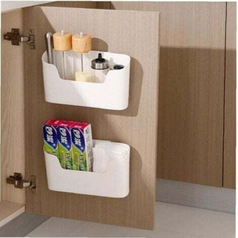 [NON UTILIZZATO] Set di 2 contenitori per riporre oggetti da appendere all'anta del mobile da cucina (bianchi), contenitori adesivi da parete, contenitori per organizzare oggetti vari in armadi, bagni