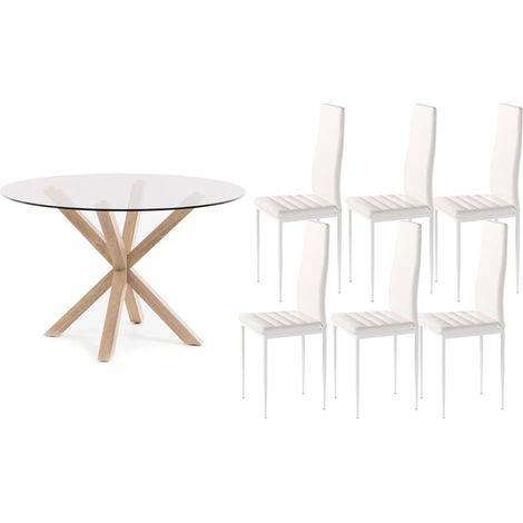 Pack Mesa Redonda de Cristal Templado + Sillas polipiel/metal