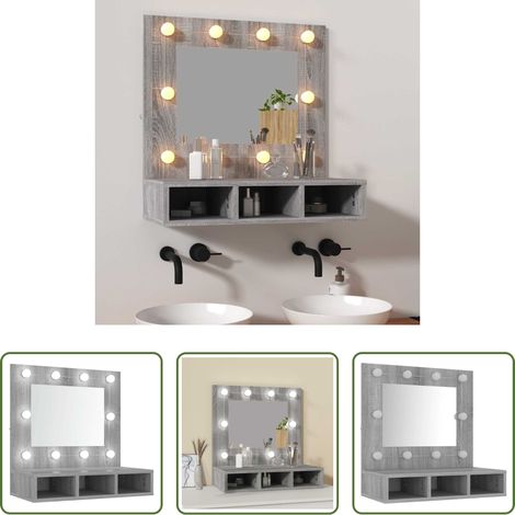 vidaXL LED-Leuchten - Spiegelschrank mit LED Grau Sonoma 60x31,5x62 cm (1/5)