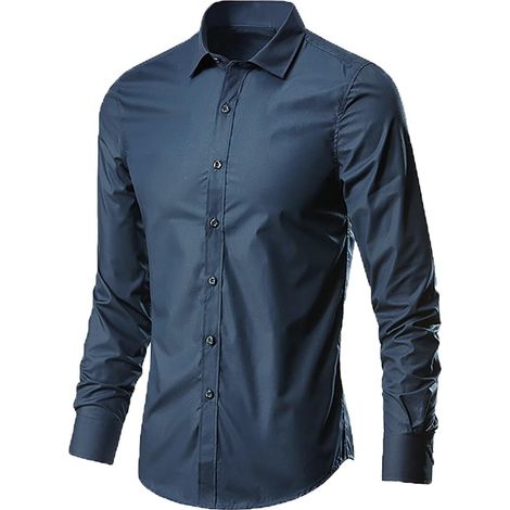 Chemise à manches longues pour homme - Style décontracté - Couleur pure - Grandes chemises, noir foncé, 5XL
