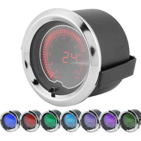 Manomètre de pression de turbo universel 2 pouces/52 mm à 7 couleurs, affichage LCD 10 000 tr/min, compatible avec les voitures (1/5)