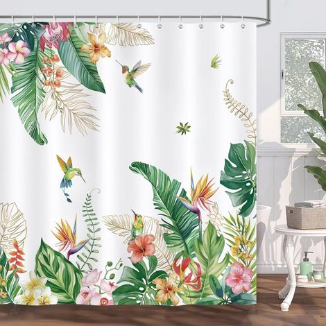 Bardusch-Rideau de douche tropical colibri 180 x 180 cm, tissu polyester lavable, imperméable avec 12 crochets (1/5)