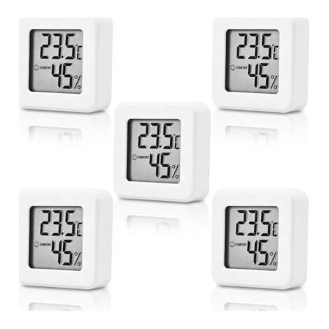 Lot de 5 Mini Thermomètres Hygromètres Numériques LCD, Capteur Température et Humidité Intérieure Haute Précision, Affichage ℃/℉ avec Indicateur de Confort, Idéal pour Chambre Bébé, Maison et Bureau (1/5)