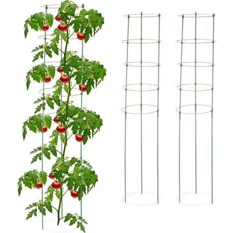 Relaxdays Rankhilfe, 3er Set, 5 Ringe, HxD: 150 x 28 cm, Blumen & Nutzpflanzen, Metall und Kunststoff, Tomatenturm, grün