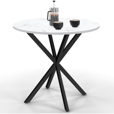 Table à manger ronde ALIX 2-4 personnes pied araignée bois effet marbre blanc ALASKA et noir 80 cm (1/5)
