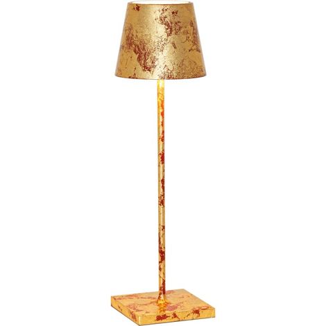 Lampada a led da tavolo Poldina Pro Rossa Foglia Oro Craquelè ricaricabile e dimmerabile con batteria fino a 12 ore