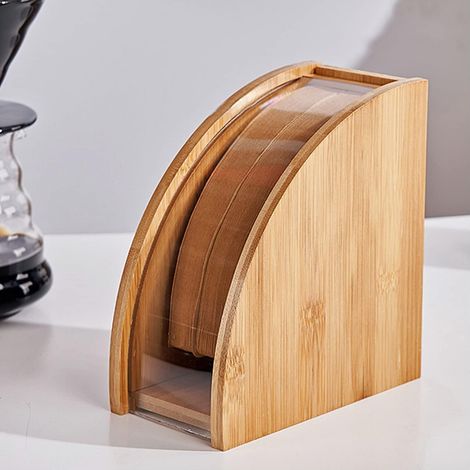 Boîte de rangement en bois pour filtres à café, avec protection anti-poussière - Boîte de rangement/sac à filtres en bois pour 100 filtres à café. (1/5)