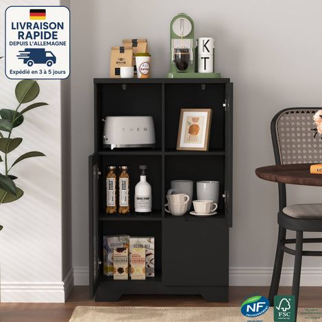 Buffet, meuble de rangement, meuble de rangement avec portes vitrées, tiroirs et espace de rangement ouvert, design moderne et simple - MDF /Noir (1/5)