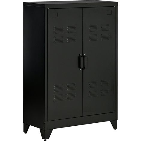 Armoire de rangement avec portes métalliques à lamelles, 75 x 33 x 110 cm, noir, pour bureau et espace de vie (1/5)