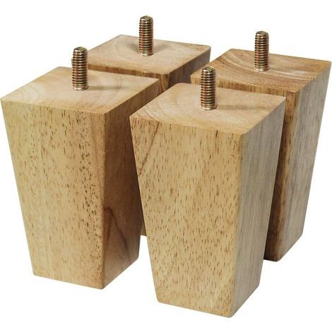 Ensemble de 4 pieds de meubles en bois massif, pieds de canapé avec vis M8, hauteur 10 cm, style carré (1/4)