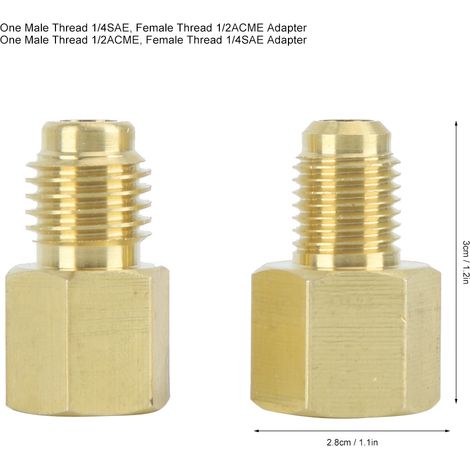 Kältemitteladapter – 2-teilig, Kupfer – Anschluss für Kältemittel-Vakuumpumpe – Modell 1/2ACME/1/4SAE (1/5)