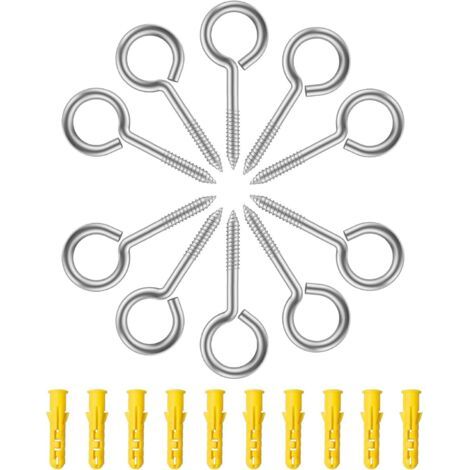 Piton à Visser 10 Pièces Vis à Anneau, M5 x 65 MM Boulon à œil avec Filetage en Inox Crochet a Visser