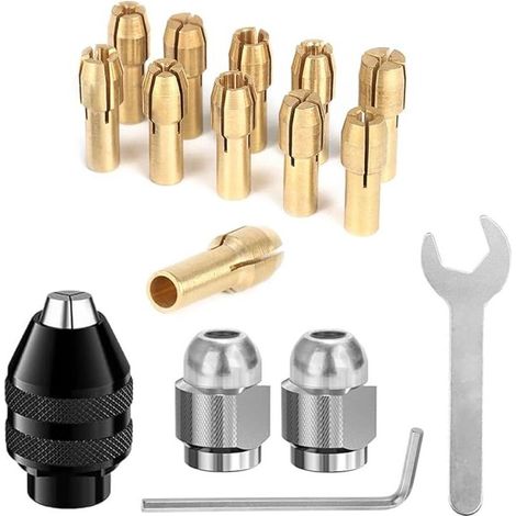 16pcs Mandrin à Pinces, 4486 Mandrin à Changement Rapide + Remplacement 4485 Pince de Serrage en Laiton Écrou (0.5-3.2mm) Mandrins de Perçage Sans Clé pour Modèle 4000, 3000, 8200, 7700