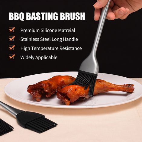 Brocha de silicona larga para repostería, apta para parrilla y horno [Brocha de repostería] con mango de acero inoxidable [Brocha para parrilla y repostería] Resistente al calor hasta 230 °C para adob (1/4)
