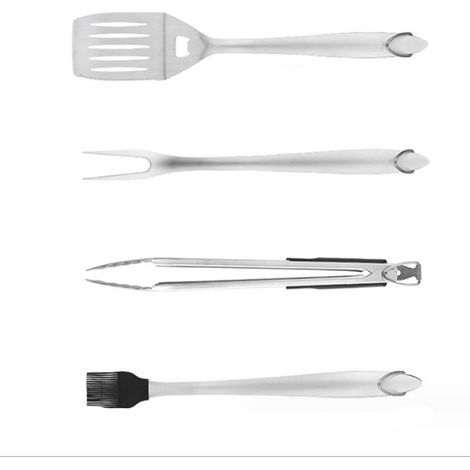 Ensemble d'ustensiles pour barbecue, ensemble de quatre pièces, accessoires pour barbecue, avec spatule, fourchette, brosse et pinces à barbecue-AquaForge (1/3)
