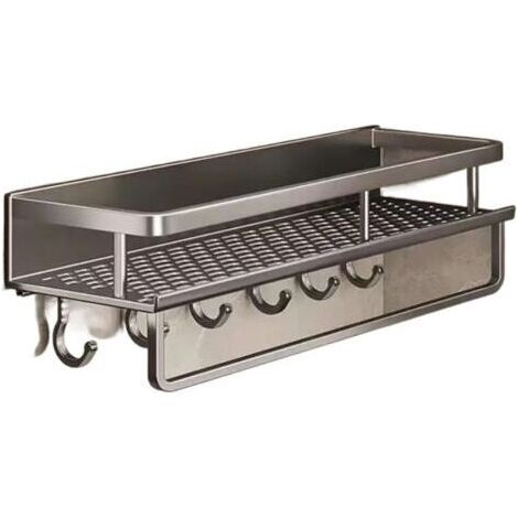 Étagère de salle de bain, support de douche d'angle, support de rangement mural en aluminium pour cuisine (40 cm avec barre transversale)