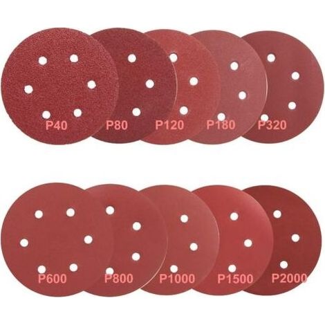 100 PCS 150mm Disque de Ponçage, Disque Abrasif, Papier Sablé de 40/80/120/180/320/600/800/1000/1500/2000 (10 Disques par Taille de Grain) (1/4)