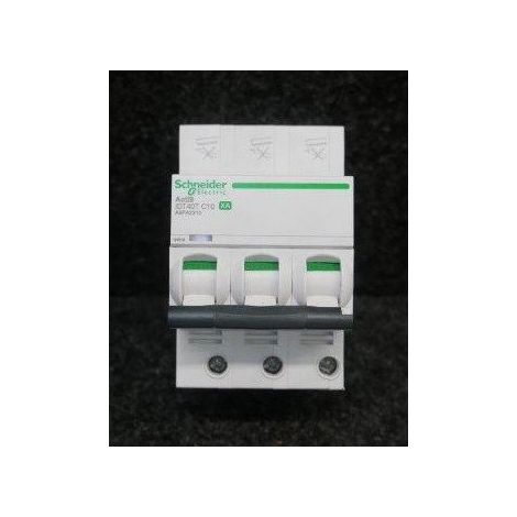Disjoncteur 10A 3P courbe C 6kA 400V bornes auto-vis 6 pas de 9mm modulaire iDT40T XA Acti9 SCHNEIDER