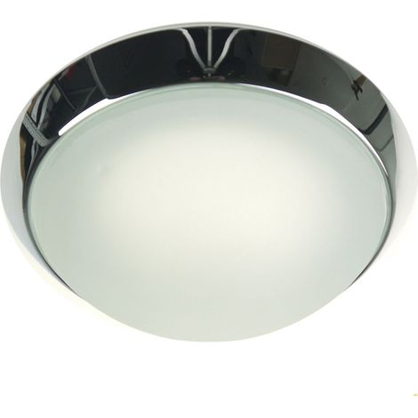 LED Deckenleuchte rund, Glas satiniert mit Klarrand, Dekorring Chrom, Ø 40cm (1/4)