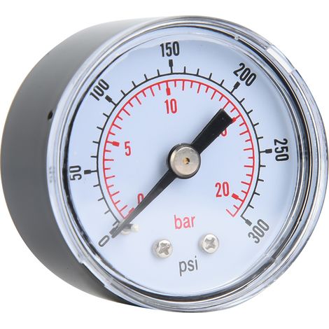 Manomètre mécanique pour air, huile et eau, raccord arrière 1/8 pouce BSPT (0-300 psi 0-20 bar) (1/5)