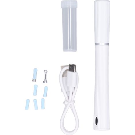 Lot de nettoyage auriculaire : cuillère silicone visible + manche ABS + endoscope HD avec lumière LED blanche