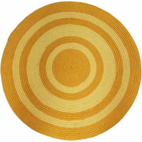 TAMTAM - Tapis en coton effet cordage bi-colore jaune diam.70 (1/2)