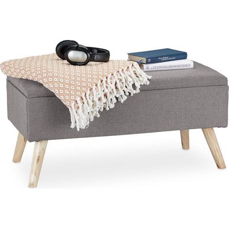 Relaxdays Hallway Storage Bench, Padded, Wooden Legs, Fabric Cover, HxWxD: 39.5 x 79.5 x 39.5 cm, Light Grey