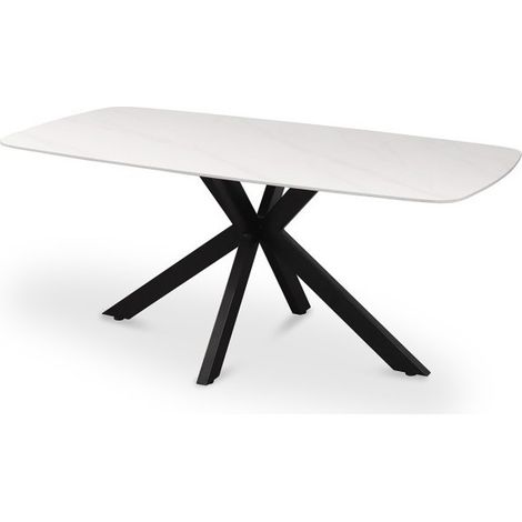 Tavolo da pranzo VINCI lunghezza 180cm con piano di 10mm in pietra effetto marmo bianco (1/5)