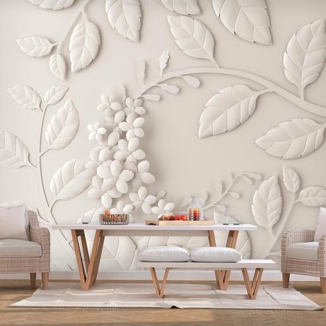 Papier peint fleurs en papier beige - 200 x 140 cm (1/4)